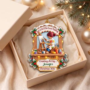 Personalized Painter Girl Christmas Acrylic Ornament β Custom Name & Year Artist Keepsake | Gift For Women Who Love Painting