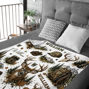 Personalized Hunting Blanket, Custom Deer Hunting Blanket with Name, Camo Hunter Throw Blanket, Outdoor Cabin Decor, Gift for Hunter Him