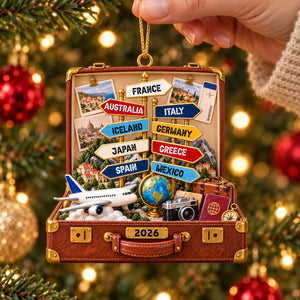 Personalized Travel Destination Sign Suitcase Ornament
