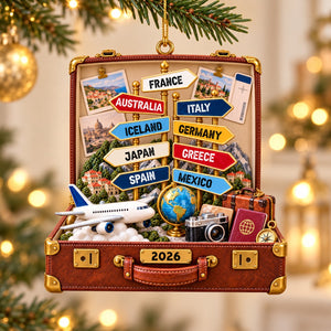 Personalized Travel Destination Sign Suitcase Ornament