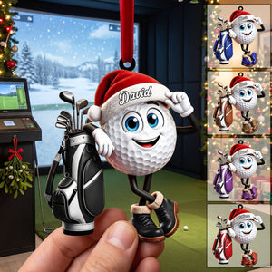 Leaning On The Golf Bag โ Personalized Cute Golf Ball Mascot Christmas Hanging Ornament | Gift For Golf Lovers