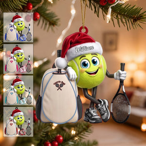 Tennis Racket & Backpack Design Christmas Acrylic Hanging Ornament β Personalized Tennis Ball Mascot Gift For Players