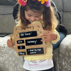 Personalized First Day of School Sign with handle - Reusable Memory Photo Board | Back To School | Starting School Nursery Preschool
