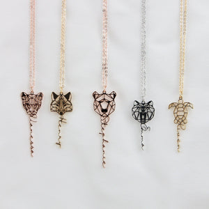 Custom Chain Animal Necklace with Name, Personalized Wolf/ Fox/ Mama Bear/ Lion Geometric Jewelry for Women, Memorial Gift for Her/Mother