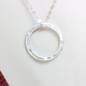 Personalized Hammered Circle Name Necklace