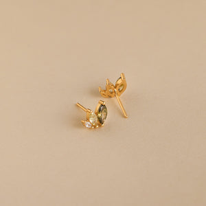 Minimalist Stud Earrings, Olive Leaf Style • Green Crystal Earrings