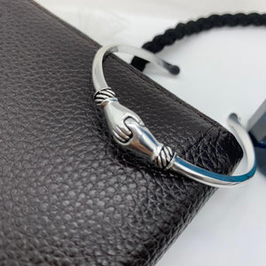 Vintage Silver Adjustable Hug Hands Bangle Open Unique Bracelet