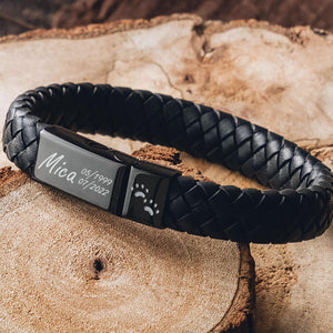 Custom Cremation Bracelet, Personalized Ashes Bracelet Dog Urn Bracelet Leather, Engraved Pet Ashes Bracelet, Pet Memorial Gift