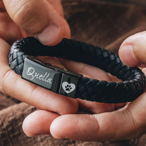 Custom Cremation Bracelet, Personalized Ashes Bracelet Dog Urn Bracelet Leather, Engraved Pet Ashes Bracelet, Pet Memorial Gift