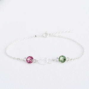 Personalized Double Heart Two Birthstone Bracelet