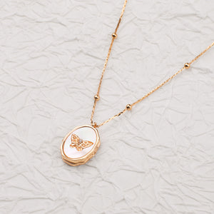 Personalized Butterfly Shell Photo Locket Necklace,Memorial Jewelry
