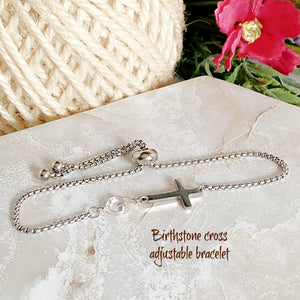 Personalized Dainty Cross Birthstone Bracelet