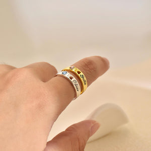 Personalized Pet Name With Birthstone Pet Paw Ring Memorial Gift For Dog Mom