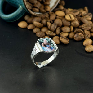 Photo Ring With 2 Birthstones, Personalized Gift for Her