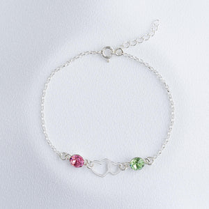 Personalized Double Heart Two Birthstone Bracelet
