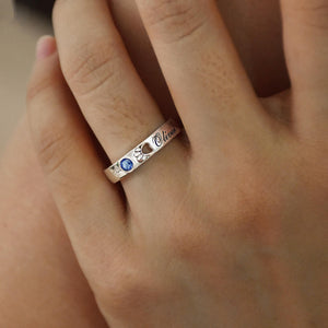 Personalized Pet Name With Birthstone Pet Paw Ring Memorial Gift For Dog Mom