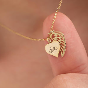 Heart Name Necklace with Wings Personalized Memorial Angel Wing Necklace
