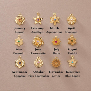 Gold Birth Flower Necklace with Birthstone