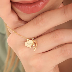 Heart Name Necklace with Wings Personalized Memorial Angel Wing Necklace
