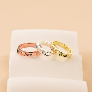 Personalized Pet Name With Birthstone Pet Paw Ring Memorial Gift For Dog Mom