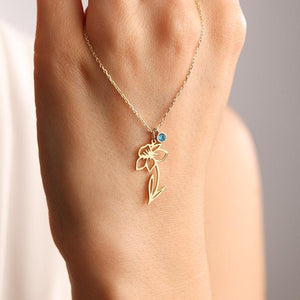 Personalized Birth Flower, Birthstone Birth Flower Necklace