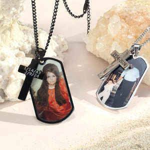 Personalized Memorial Necklace With Cross Pendant,Photo With Text Necklace
