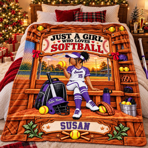 "Just A Girl Who Loves Softball" Personalized Softball Blanket – Custom Player Name Gift For Softball Players & Softball Lovers