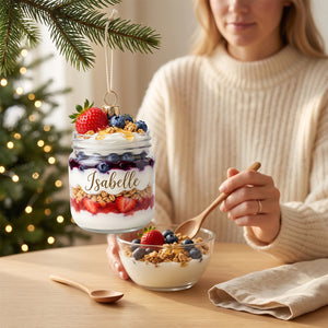 Personalized Greek Yogurt Parfait Cup Ornament, Custom Name Granola Christmas Decoration, Gift for Food Lovers
