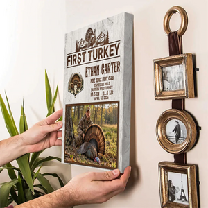 Personalized First Turkey Canvas, Custom Turkey Hunting Photo Gift, First Turkey Hunt Keepsake, Gift For First Time Turkey Hunters