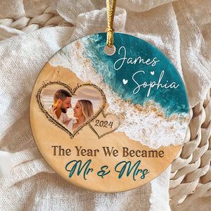 The Year We Became Mr & Mrs โ Personalized Beach Christmas Ceramic Ornament Gift For Couple