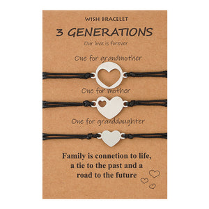 3 GENERATIONS Family Heart Card Bracelets