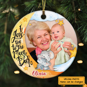 Personalized Grandchildren I Love You To The Moon Elephant Photo Circle Ornament