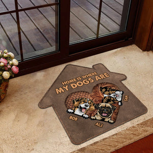 Home is Where My Dogs Are Personalized House Shaped Doormat