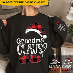 Personalized Nana Claus Christmas And Grandkids on sleeve Sweatshirt