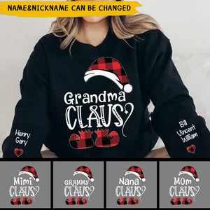 Personalized Nana Claus Christmas And Grandkids on sleeve Sweatshirt