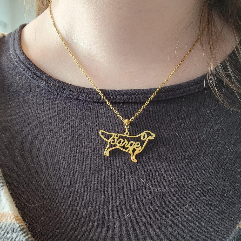 Personalized Dog Breed Necklace with Cursive Name
