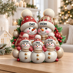 Personalized Family Snowman Merry Christmas Sign Custom Name Shaped Acrylic Plaque