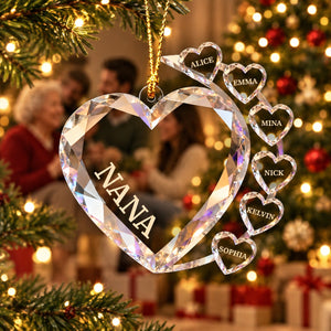 "Sparkling Hearts" Personalized Family Transparent Ornament – Custom Name Keepsake