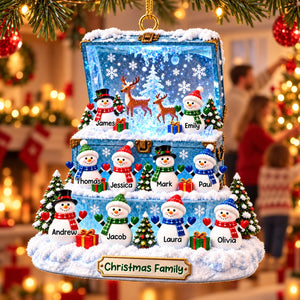 Personalized Christmas Snowman Family Treasure Chest Theme Ornament
