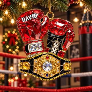Personalized Boxing Glove Themed Stained Glass Ornament