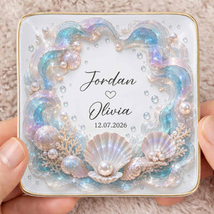 Our Love Is Deeper, Ocean Shell Pearls Personalized Ceramic Jewelry Dish, Gift For Couple