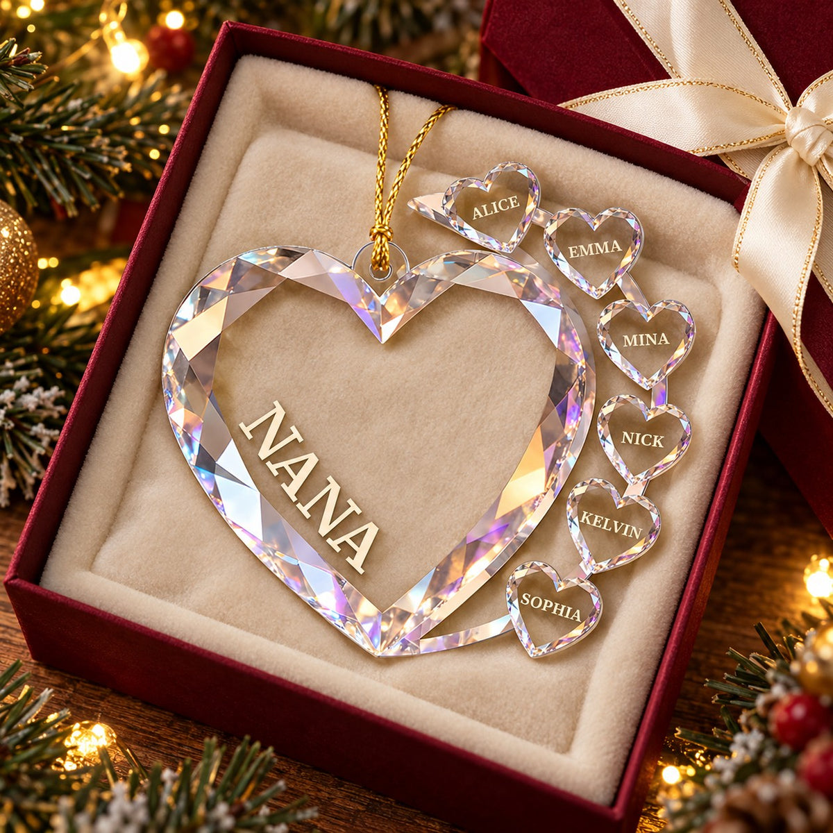"Sparkling Hearts" Personalized Family Transparent Ornament – Custom Name Keepsake