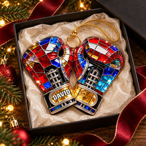 Personalized Stained Glass Boxing Glove Themed Ornament,Christmas Gift for Boxer
