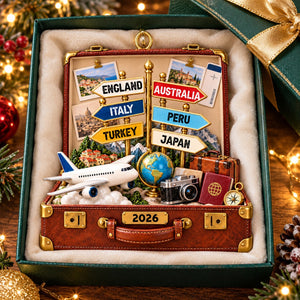 Personalized Travel Destination Sign Suitcase Ornament