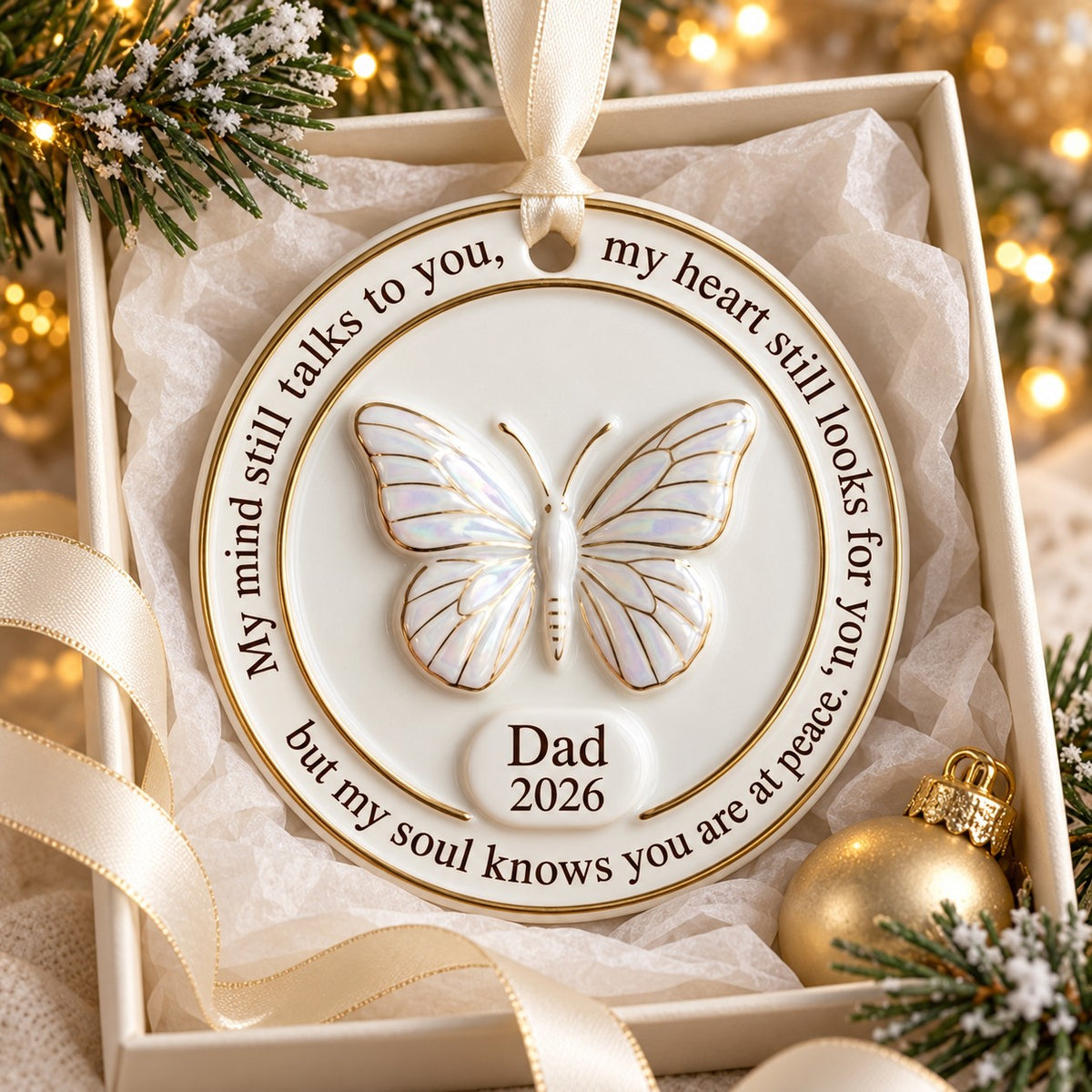 "My Soul Knows" Personalized Butterfly Memorial Ornament – Raised Ceramic Christmas Keepsake With Name & Year, In Loving Memory Gift For Loss Of Dad Or Mom