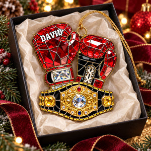 Personalized Boxing Glove Themed Stained Glass Ornament