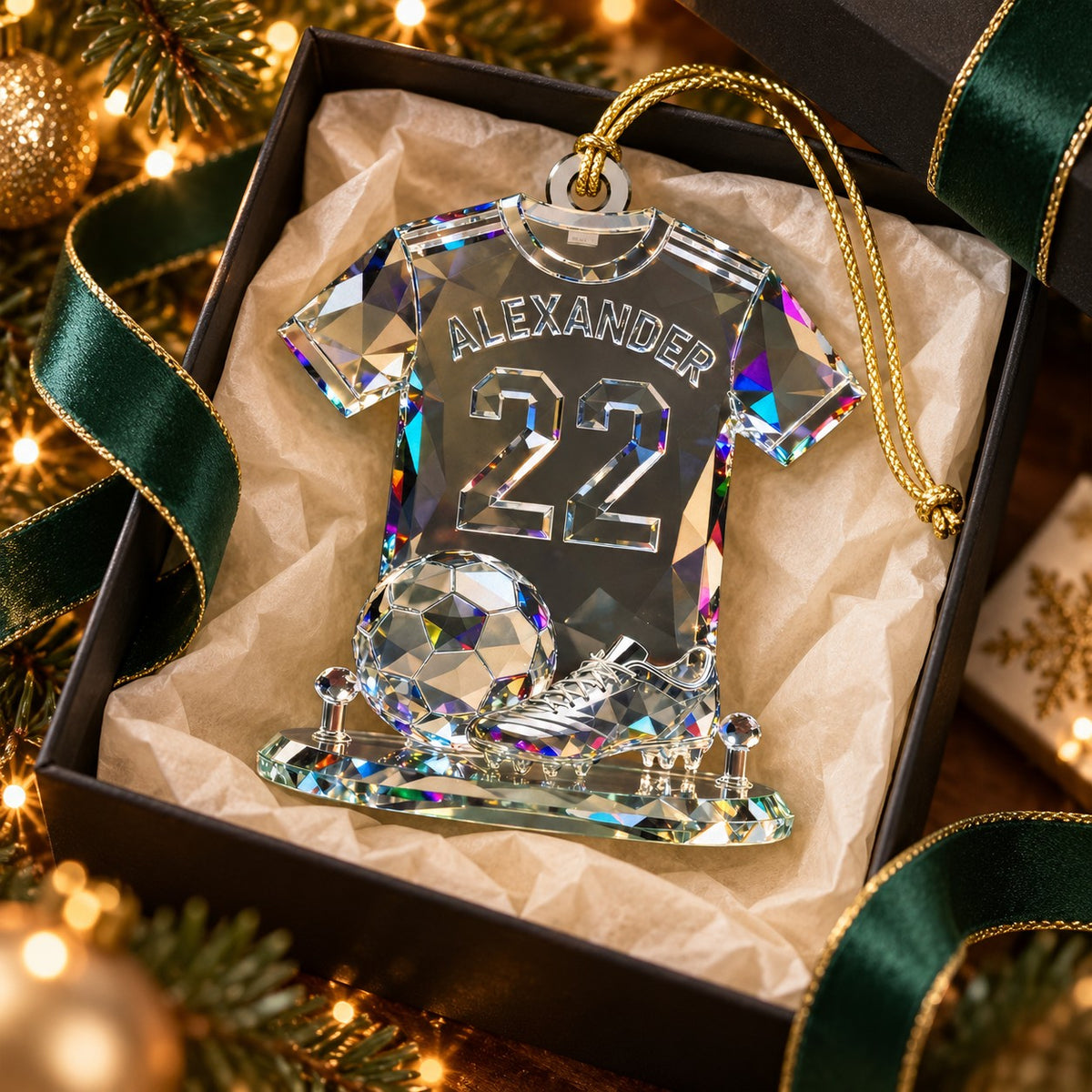 Soccer Theme Stained Glass Crystal Effect Acrylic Ornament, Soccer Player Gift, Soccer Ornaments