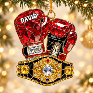 Personalized Boxing Glove Themed Stained Glass Ornament
