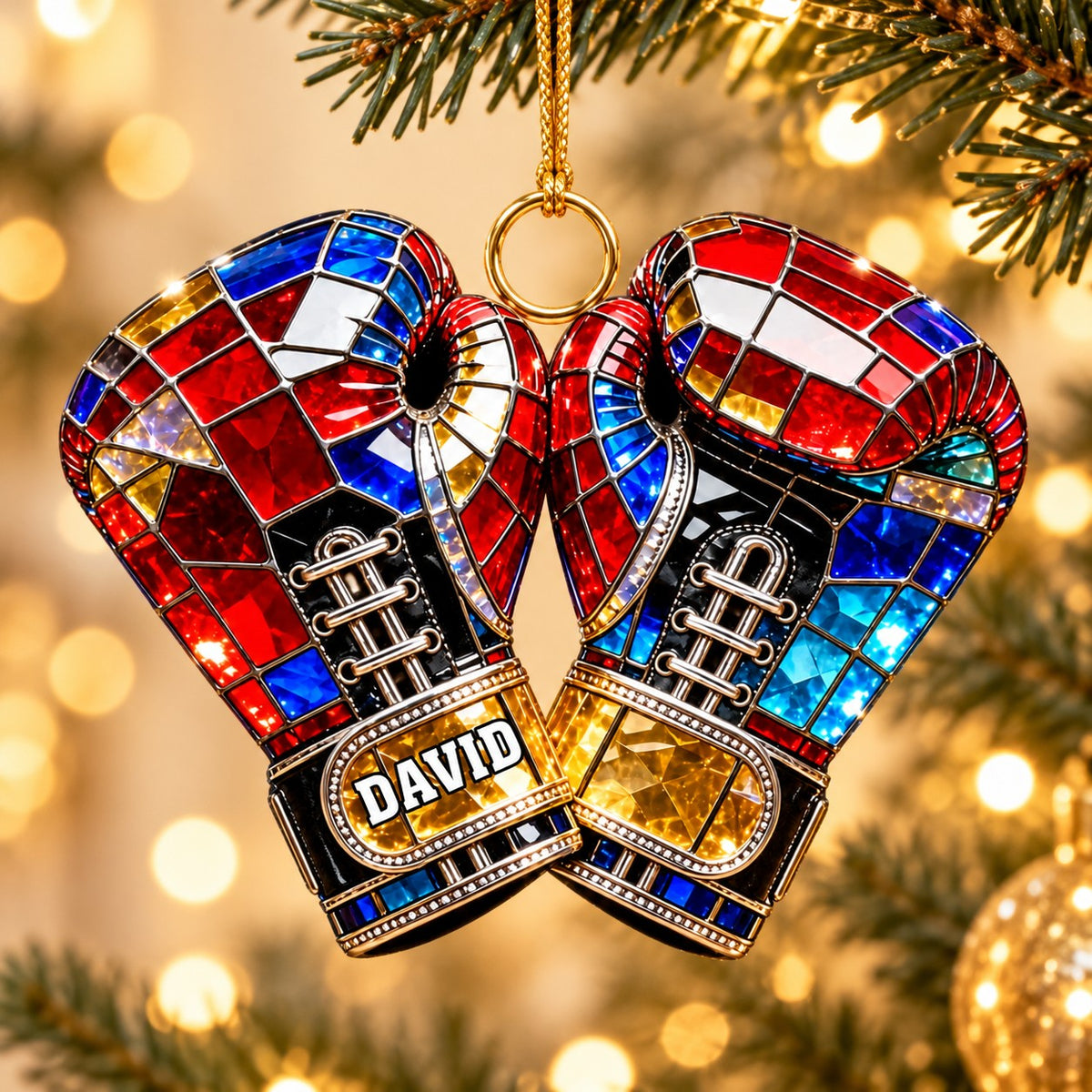 Personalized Stained Glass Boxing Glove Themed Ornament,Christmas Gift for Boxer