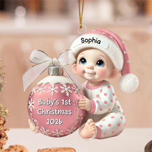 Baby Holding Christmas Bauble – Baby's 1st Christmas Personalized Ornament